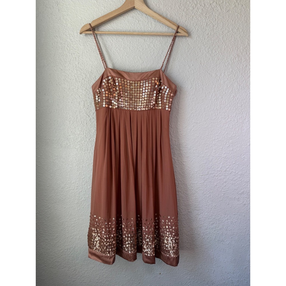 Vintage Y2K Sue Wong Nocturne 100% Silk Sequin Dress Empire Waist Bronze 6